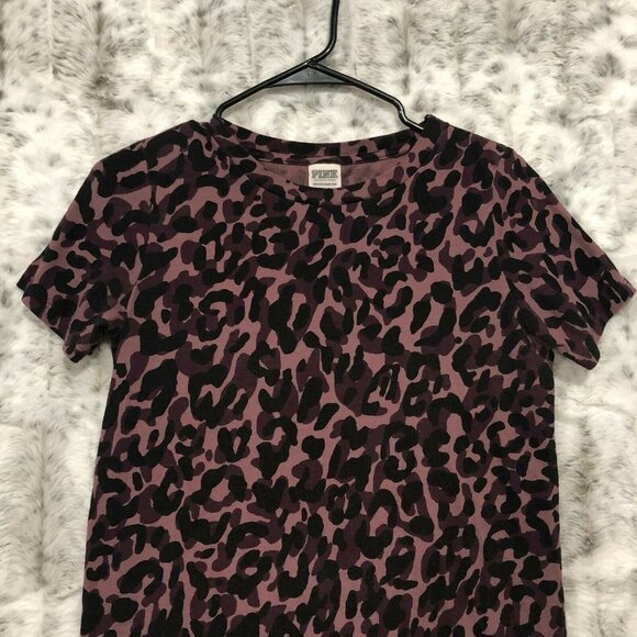 Victoria’s Secret PINK Short Sleeve Purple Leopard Print Crewneck T-Shirt XS - Picture 3 of 8